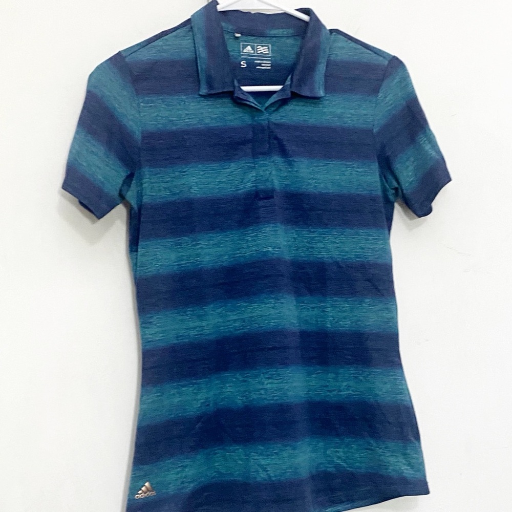 Adidas Blue Tonal Gradient Collared 4 Button Striped Polo Shirt S